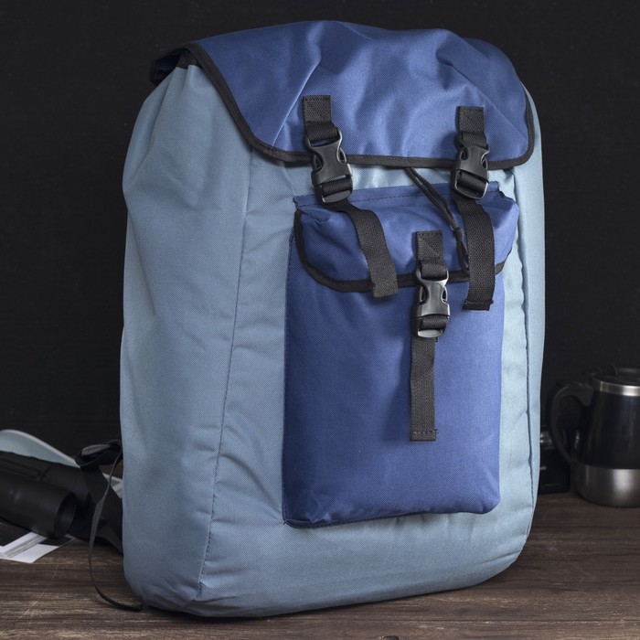 Рюкзак туристический "Пикник", 30 л, отдел на шнурке, наружный карман, кордура, цвет синий/голубой