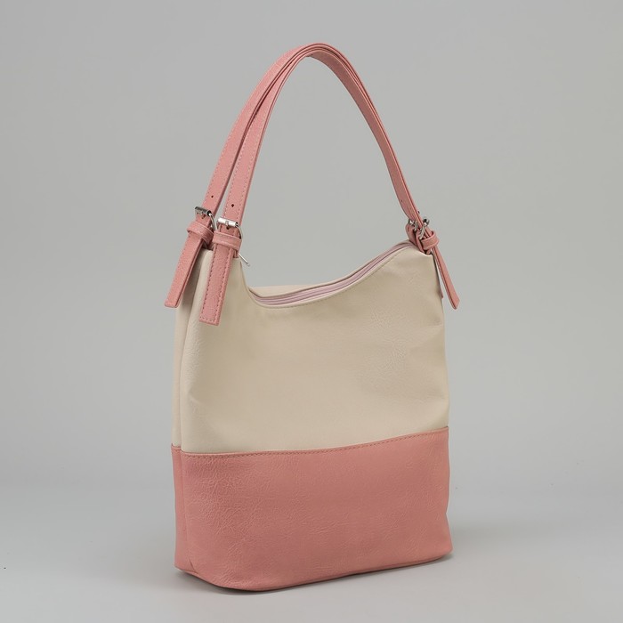 Сумка женская, отдел с перегородкой на молнии, наружный карман, цвет бежевый/тёмно-розовый