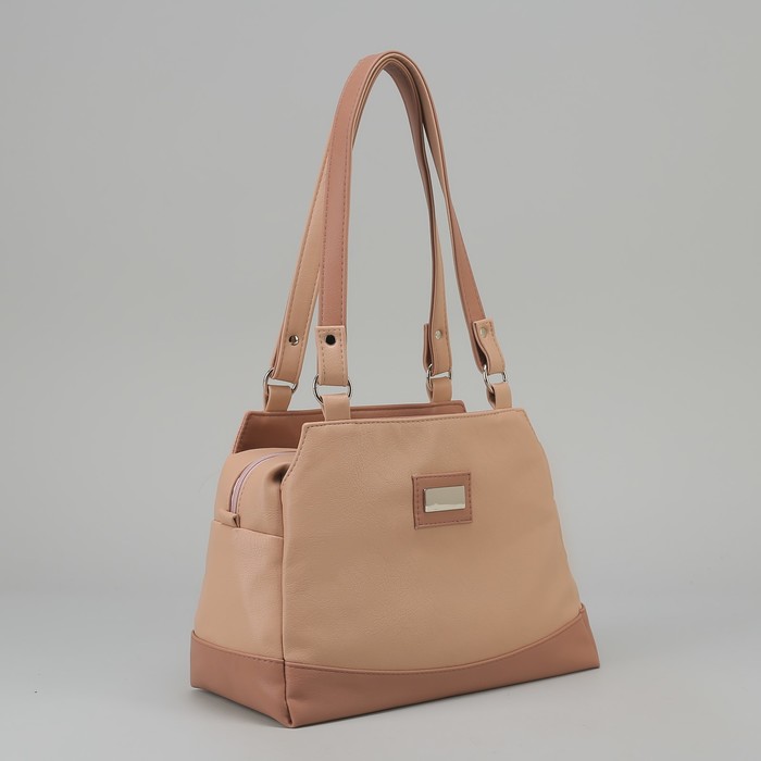 Сумка женская, 3 отдела на молнии, наружный карман, цвет капучино