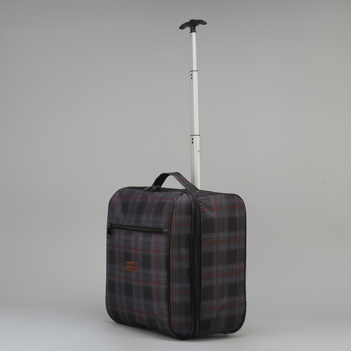 Пилот кейс 16", отдел на молнии, наружный карман, принт серый/бордовый клетка