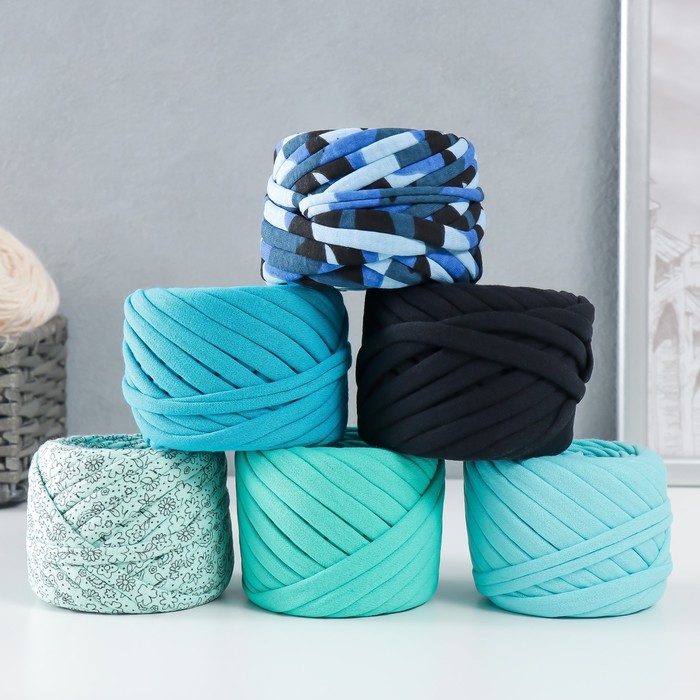 Пряжа трикотажная 25м/85гр, ширина нити 7-9мм,  набор 6 шт (Ассорти 9)