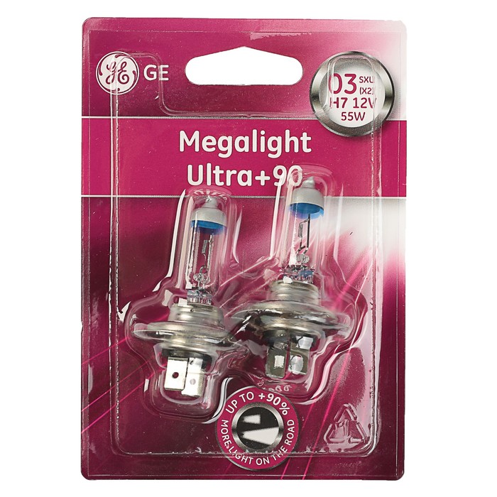 Лампа автомобильная General Electric, Megalight Ultra +90, H7, 12В, 55 Вт, PX26d, 2 шт.