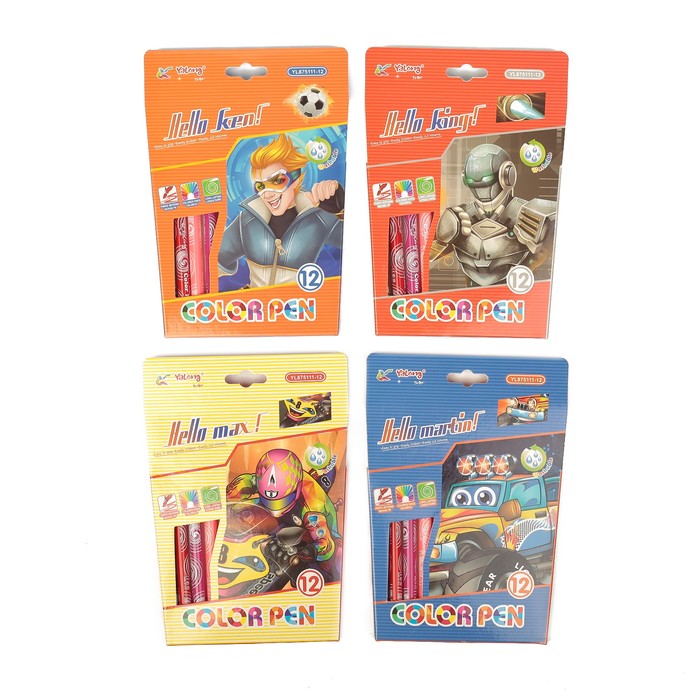 Фломастеры 12цв Волны в картонной коробке Yalong вентилируемый колпачок МИКС