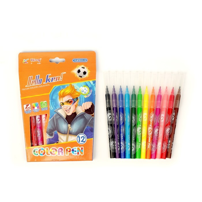 Фломастеры 12цв Волны в картонной коробке Yalong вентилируемый колпачок МИКС