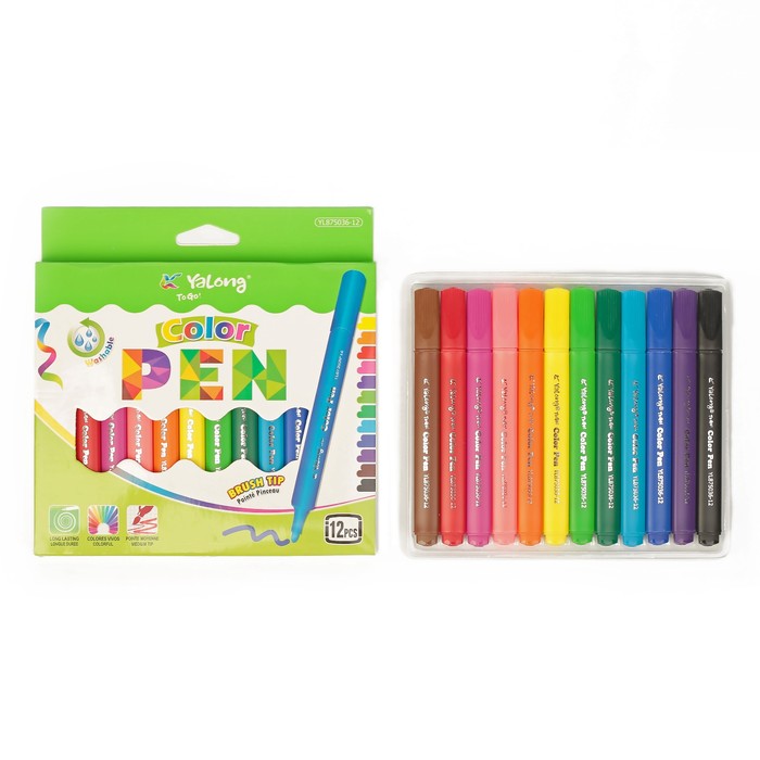 Фломастеры 12цв треугольные в картонной коробке Yalong вентилируемый колпачок