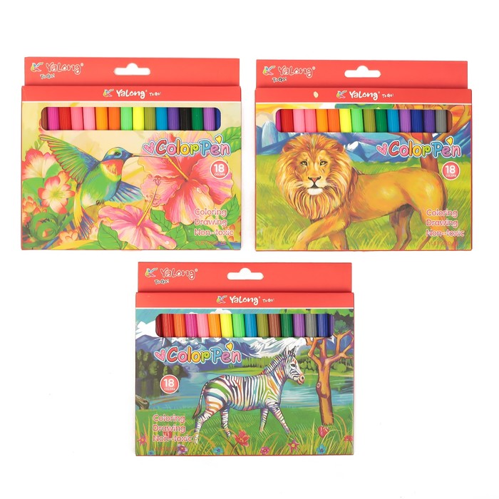 Фломастеры 18цв в картонной коробке Yalong вентилируемый колпачок МИКС