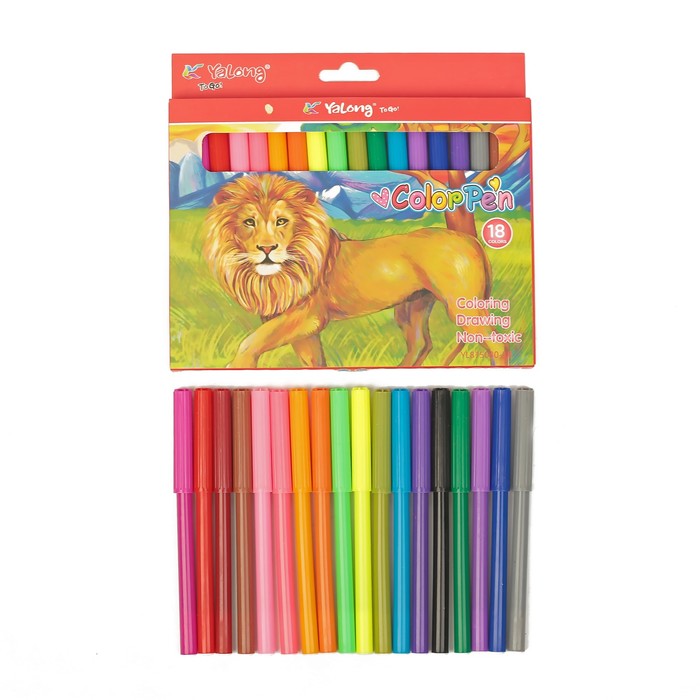 Фломастеры 18цв в картонной коробке Yalong вентилируемый колпачок МИКС
