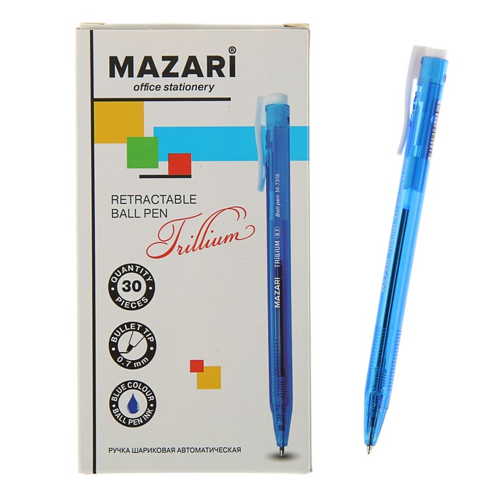 Ручка шариковая автомат MAZARI Trillium, узел 0.7 мм, чернила синие, пулевидный пишущий узел