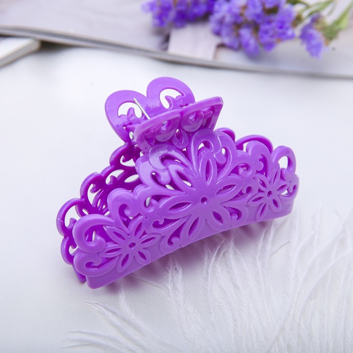 Краб для волос "Цветной глянец" 8,5 см цветы ажурные ,микс