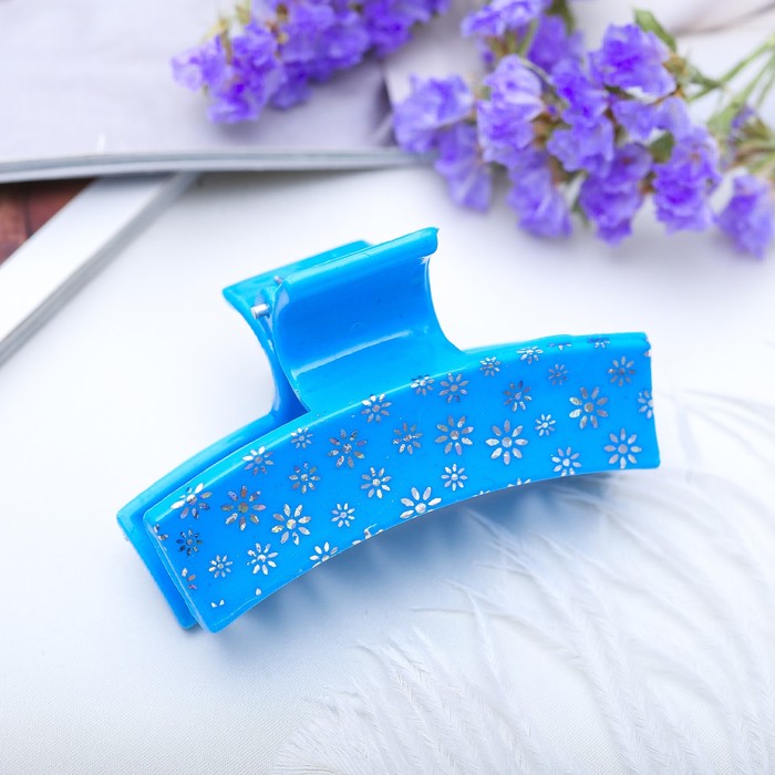 Краб для волос "Цветы голография" 6,4 см микс