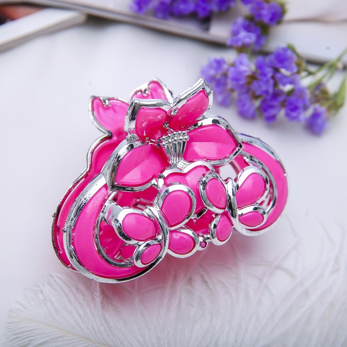 Краб для волос "Кантик серебро" 8 см бабочки,микс