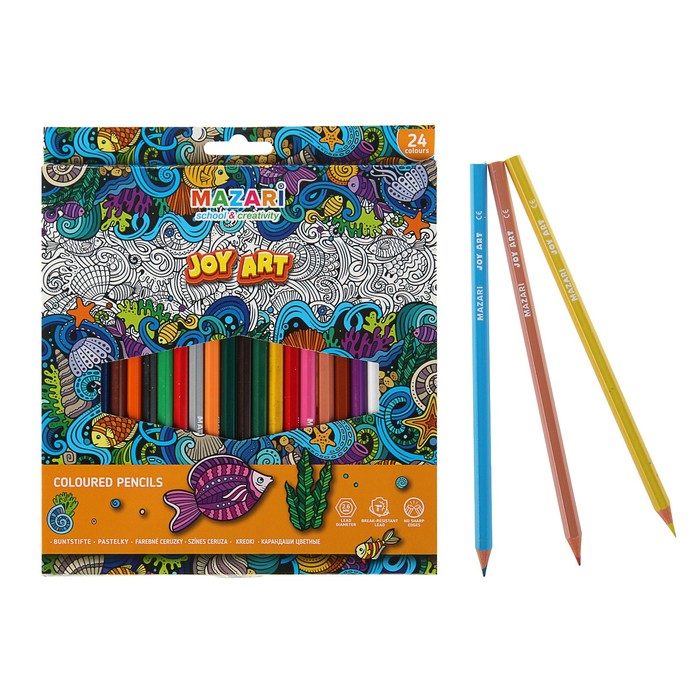 Карандаши 24 цвета MAZARI Joy Art, грифель 2.6мм, пластиковые, шестигранные, европодвес
