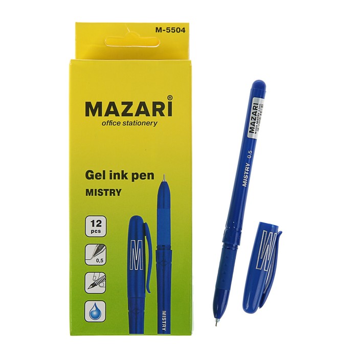 Ручка гелевая MAZARI Mistry, узел 0.5 мм, чернила синие, пулевидный пишущий узел, резиновый грип