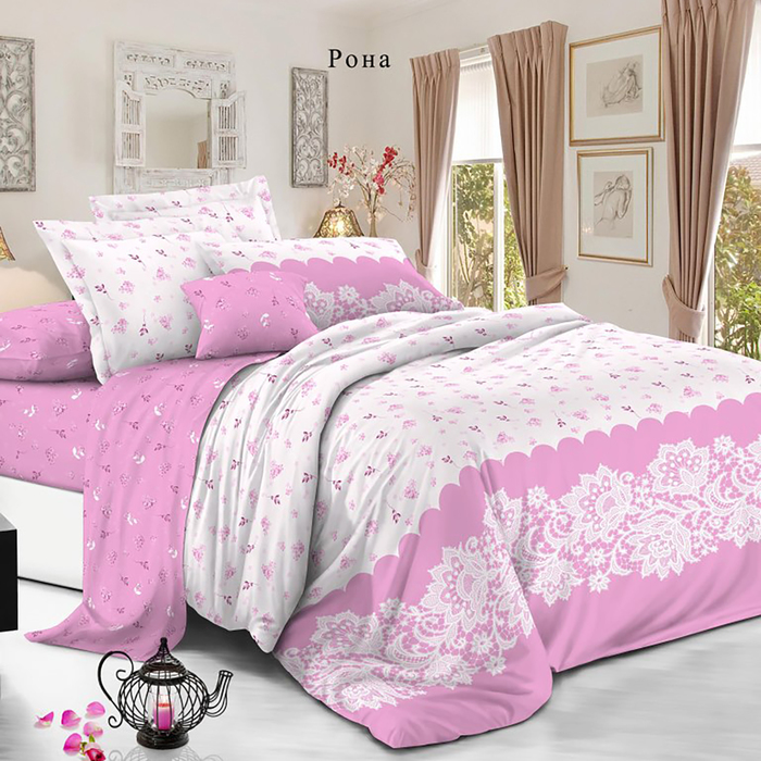 Постельное бельё Butterfly евро рис Рона, 200х220, 220х240, 70х70см 2шт, сатин 115г/м, хл100%