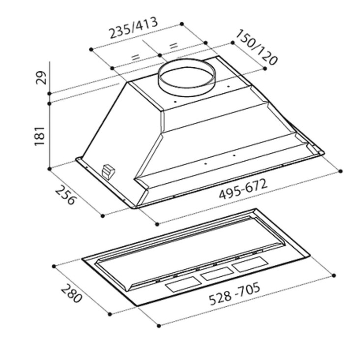 Вытяжка Rainford RCH-5701 Inox, встраиваемая, серебристый