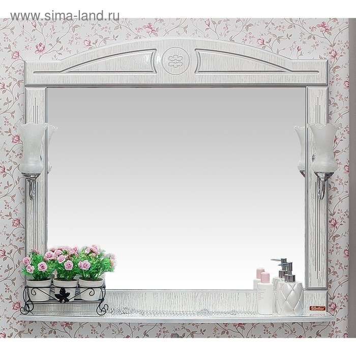 цена Зеркало Sanflor «Адель 100», цвет белый/патина серебро