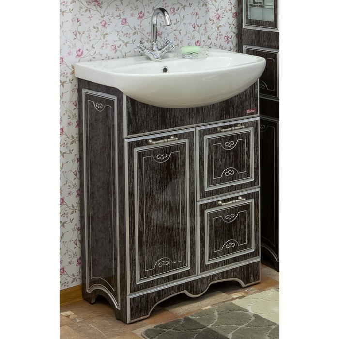 Тумба Адель 65 венге/патина серебро с раковиной Стелла 65