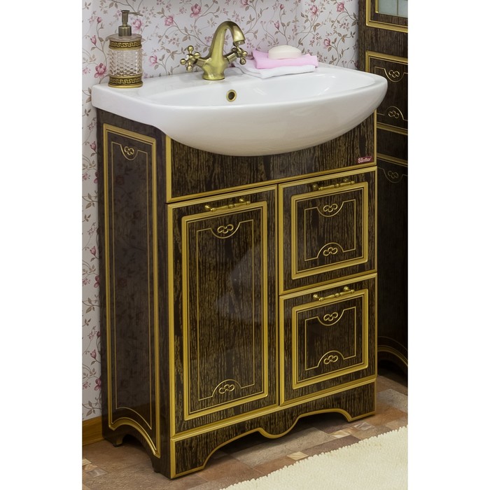 Тумба Адель 65 венге/патина золото с раковиной Стелла 65