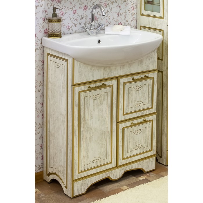 Тумба Адель 65 белый/патина золото с раковиной Стелла 65