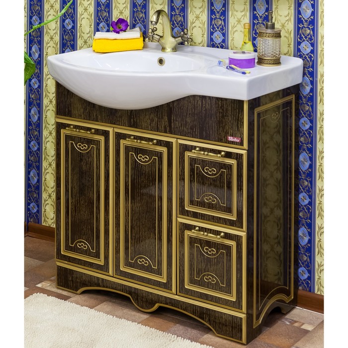 Тумба Адель 82 венге/патина золото, левая с раковиной Коралл 83 левая