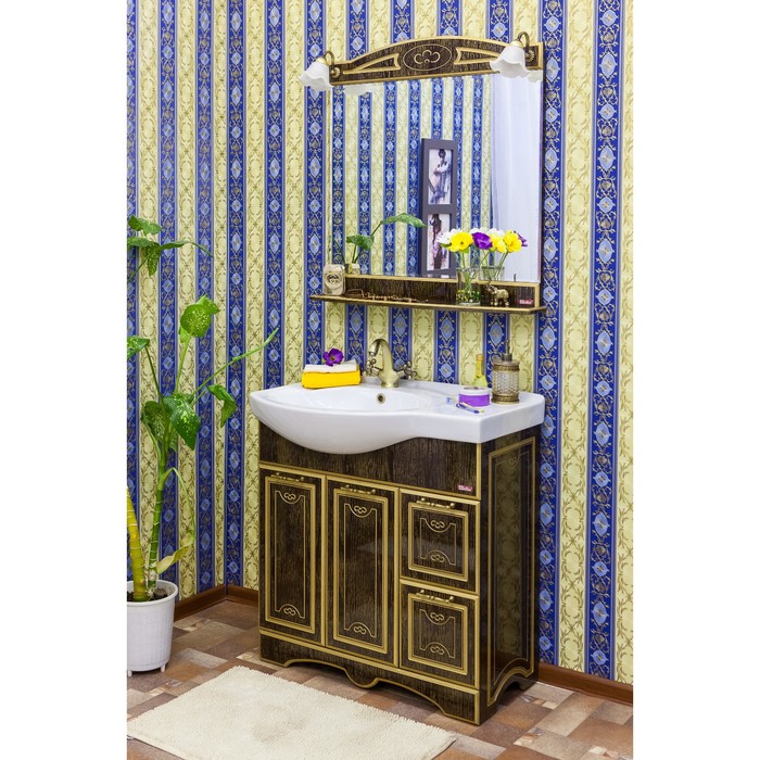 Тумба Адель 82 венге/патина золото, левая с раковиной Коралл 83 левая