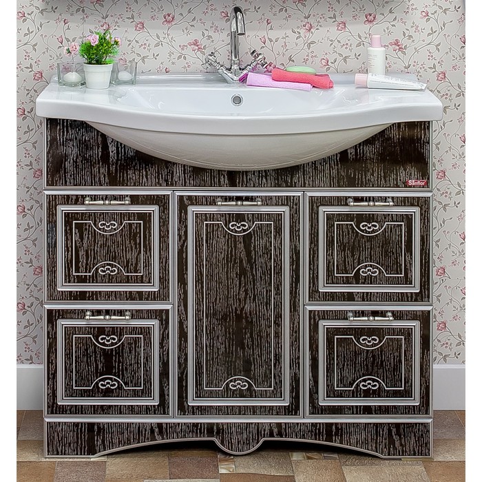 Тумба Адель 100 венге/патина серебро с раковиной Эльбрус 100