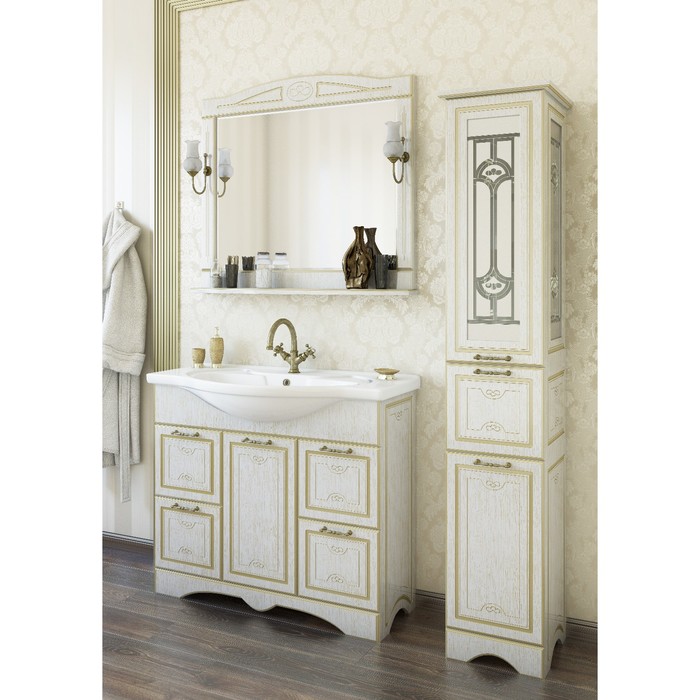 Тумба Адель 100 белый/патина золото с раковиной Эльбрус 100