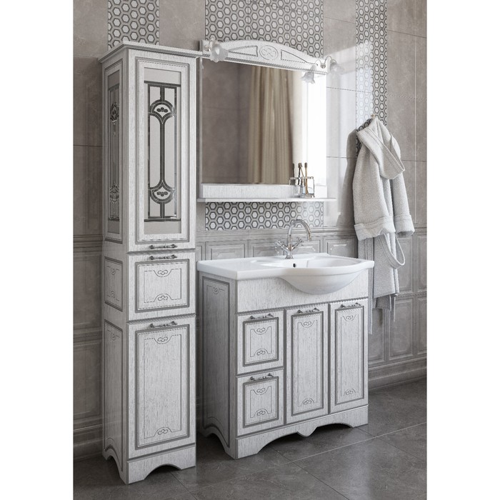 Пенал Адель белый/патина серебро, левый