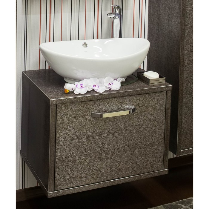 Тумба Румба 60/2 с ящиками венге/патина серебро с раковиной Гамма