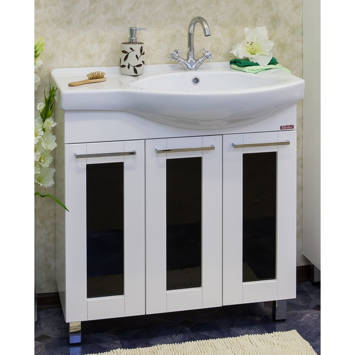 Тумба Валетта 80 чёрный с раковиной Коралл 83 левая