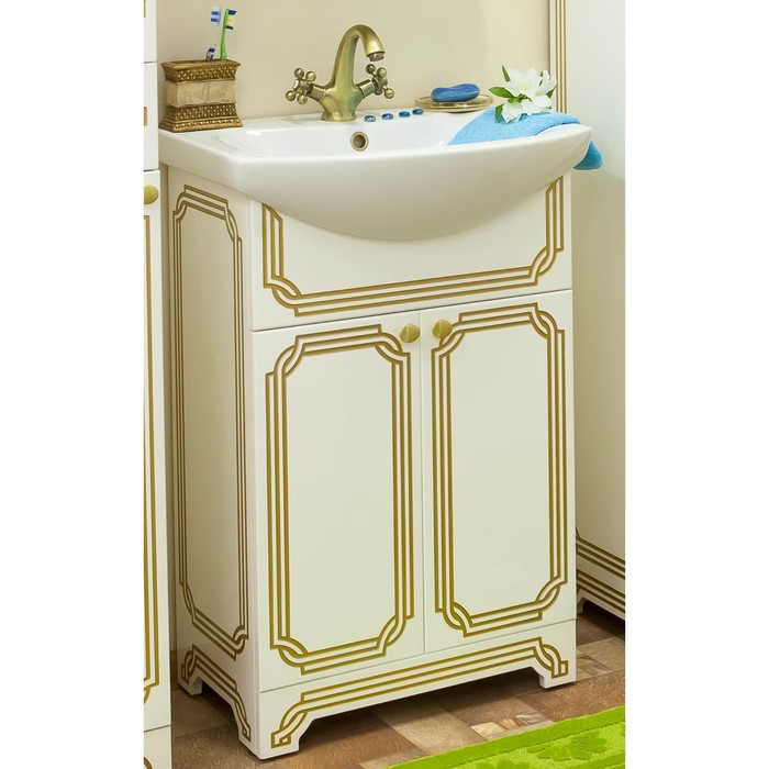 Тумба Каир 60 белый/патина золото с раковиной Балтика 60