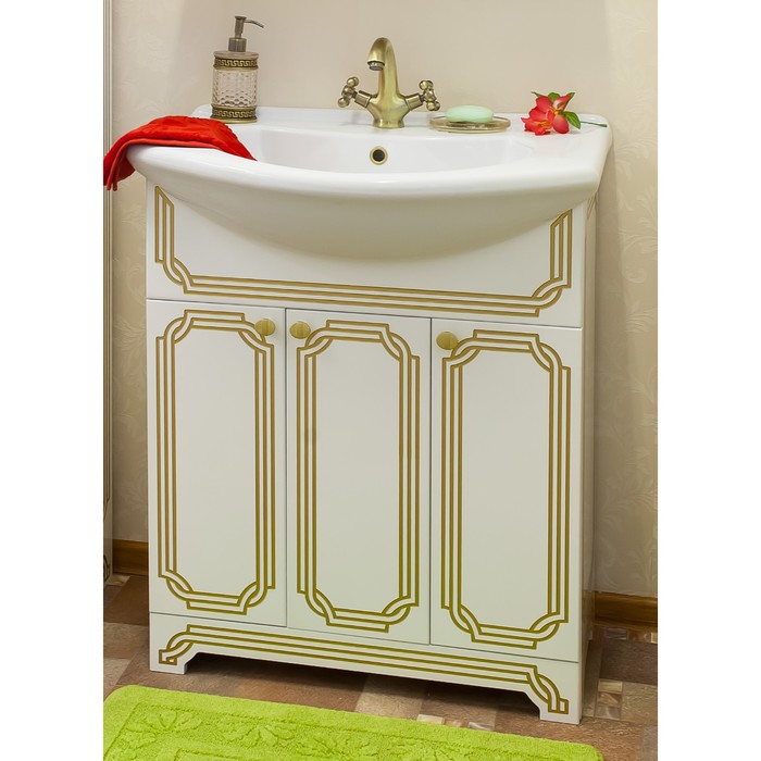 Тумба Каир 75 белый/патина золото с раковиной Модерн 75