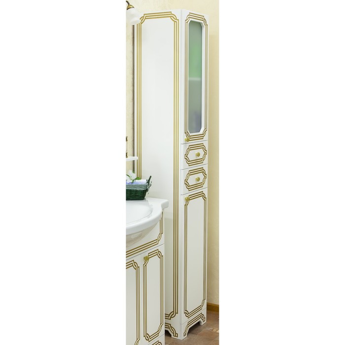 Пенал Каир белый/патина золото, левый