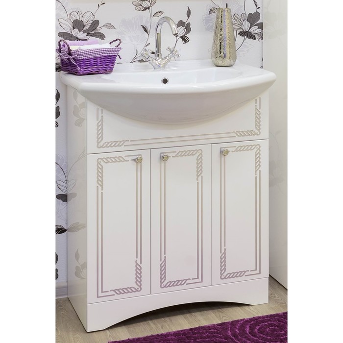 Тумба Элен 75 белый/патина серебро с раковиной Модерн 75