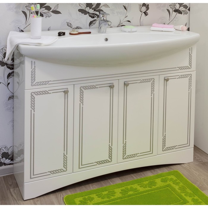 Тумба Элен 120 белый/патина серебро возобновляем с раковинами Лагуна с раковиной Лагуна 120   360356