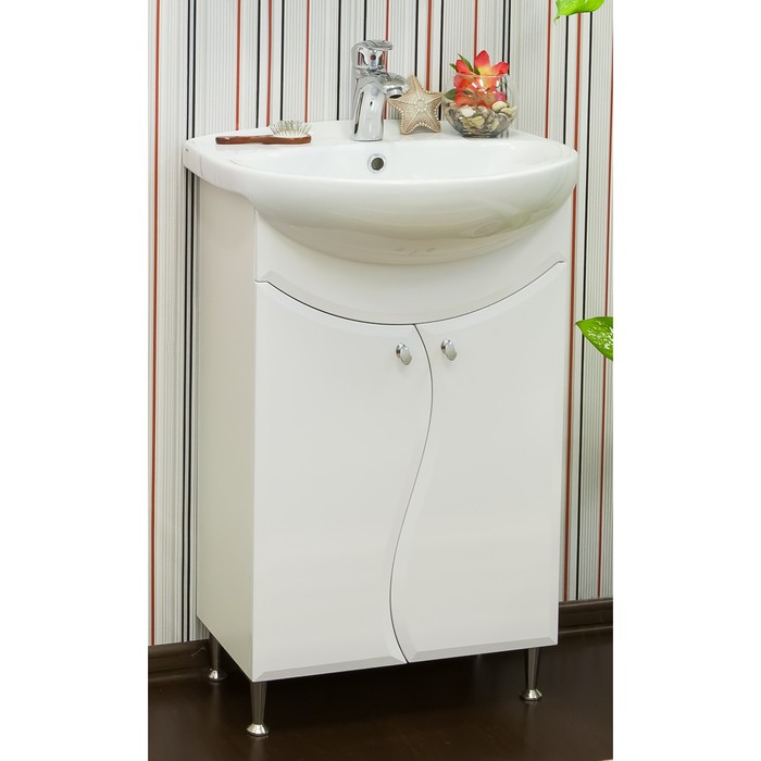 Тумба Лина 55 белый глянец с раковиной Антик 55