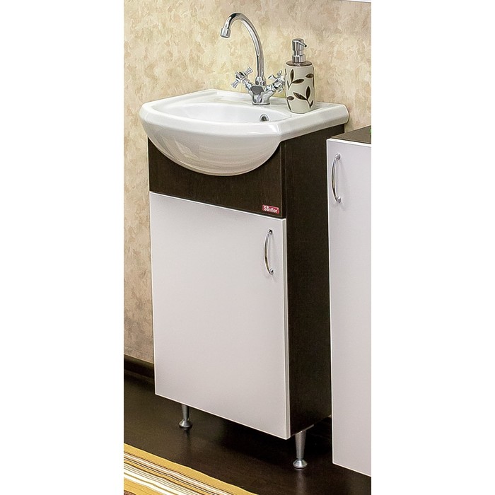 Тумба Мокко 45 венге/белый, левая с раковиной Уют 45