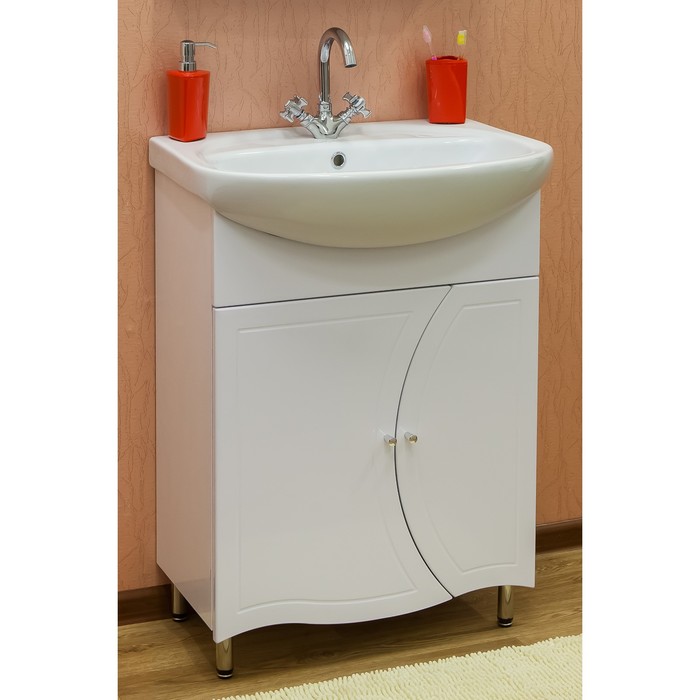 Тумба Муза 65 белый глянец с раковиной Стелла 65