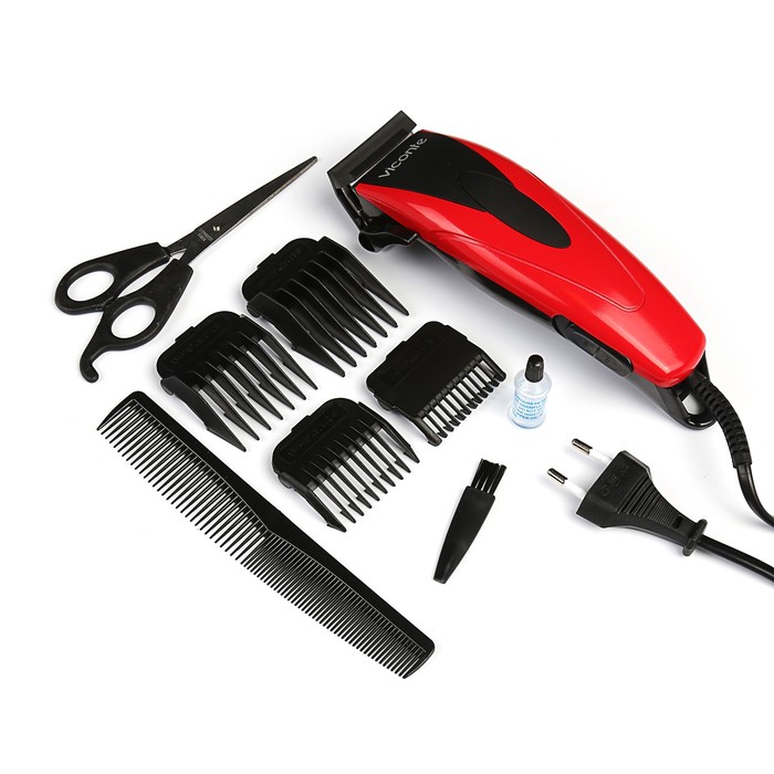 Машинка для стрижки Viconte VC-1473, 20 Вт, 4 насадки, красная