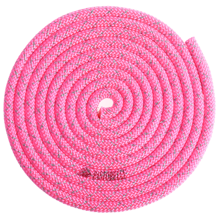 Скакалка гимнастическая PASTORELLI "МЕТАЛЛИК", FIG Розовый флуоресцентный с серебряной вставкой
