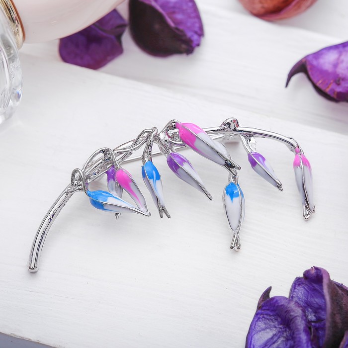 Брошь "Весенние подснежники", цветная в серебре