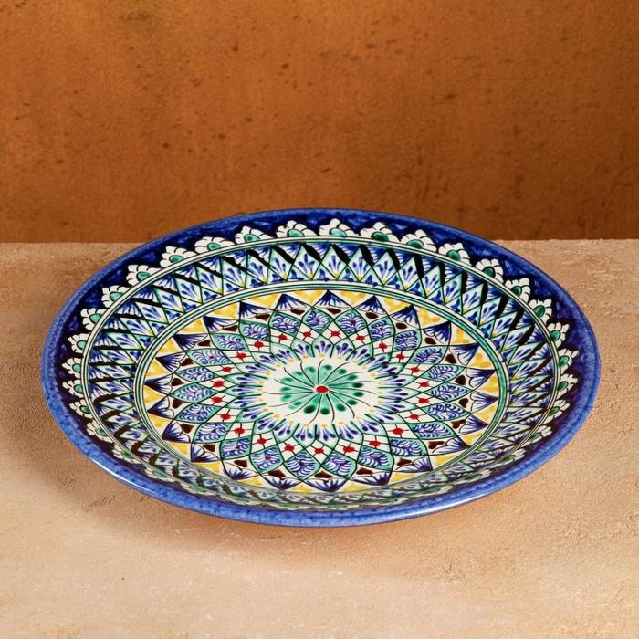 Тарелка Риштанская Керамика Цветы, 26 см, синяя микс