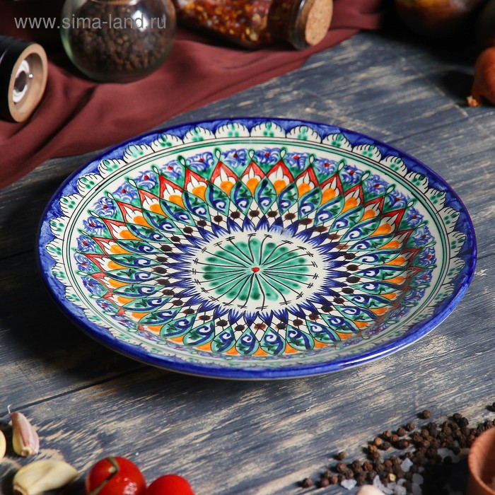 Тарелка Риштанская Керамика Цветы, 22 см, синий тарелка риштанская керамика цветы 22 см синяя
