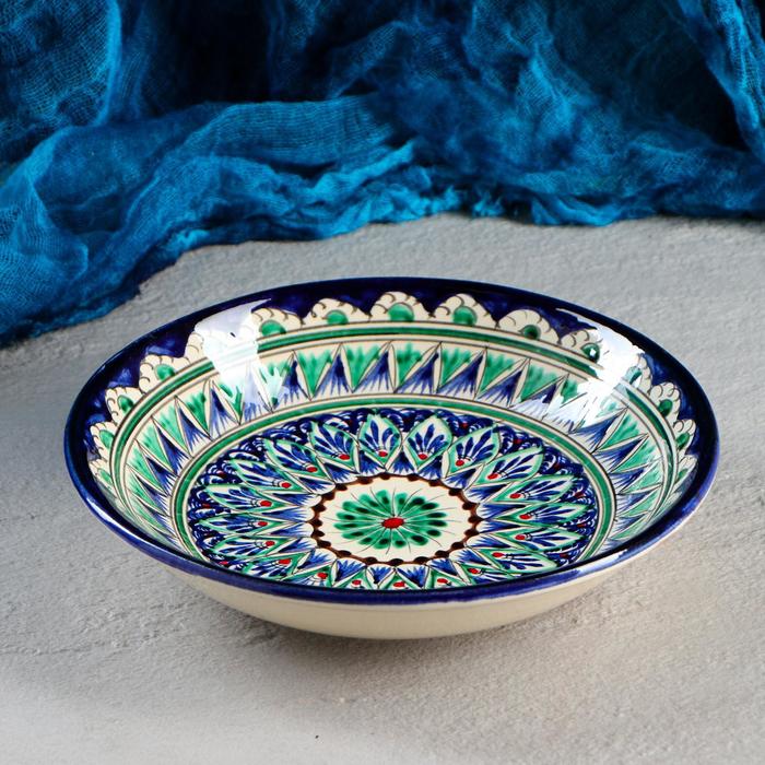 Тарелка Риштанская Керамика Узоры, синяя, глубокая, микс, 20 см тарелка риштанская керамика цветы синяя глубокая 20 см микс