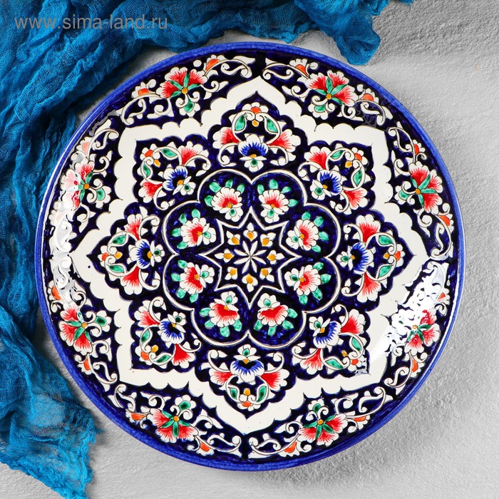 Ляган Риштанская Керамика Цветы, 32 см, синий блинница риштанская керамика цветы 32 см синий