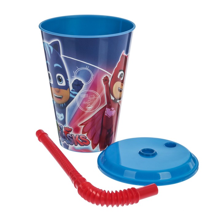 Стакан "Герои в масках" с соломинкой и крышкой, 430 мл