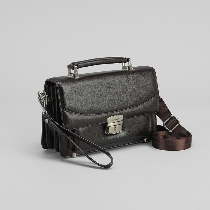 Барсетка мужская, 5 отделов, 3 наружных кармана, с ручкой, цвет коричневый