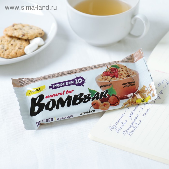 фото Протеиновый батончик bombbar, овсяный с фундуком и вишней, 60 г