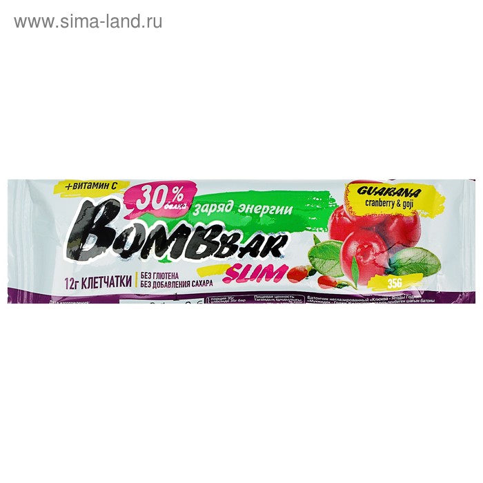 фото Протеиновый батончик bombbar slim, клюква/годжи, 35 г