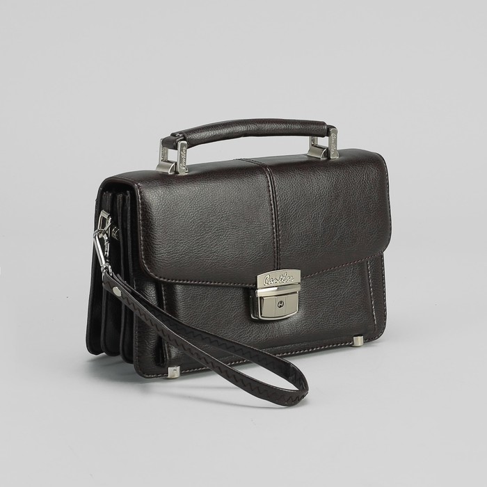 Барсетка мужская, 5 отделов, 3 наружных кармана, с ручкой, цвет коричневый